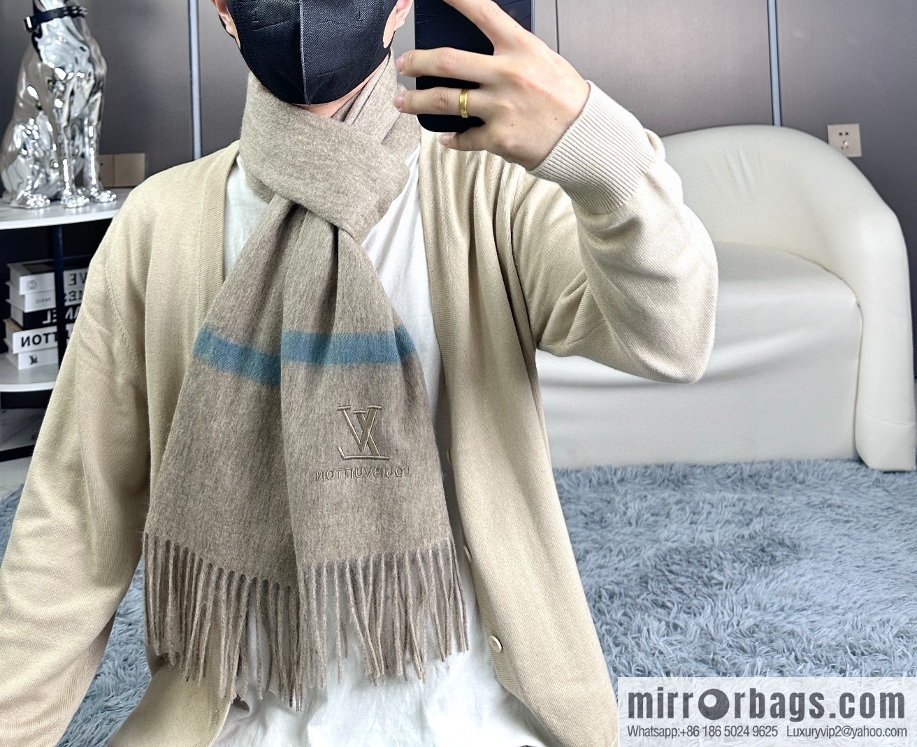 LV embroidery classic plain design scarf