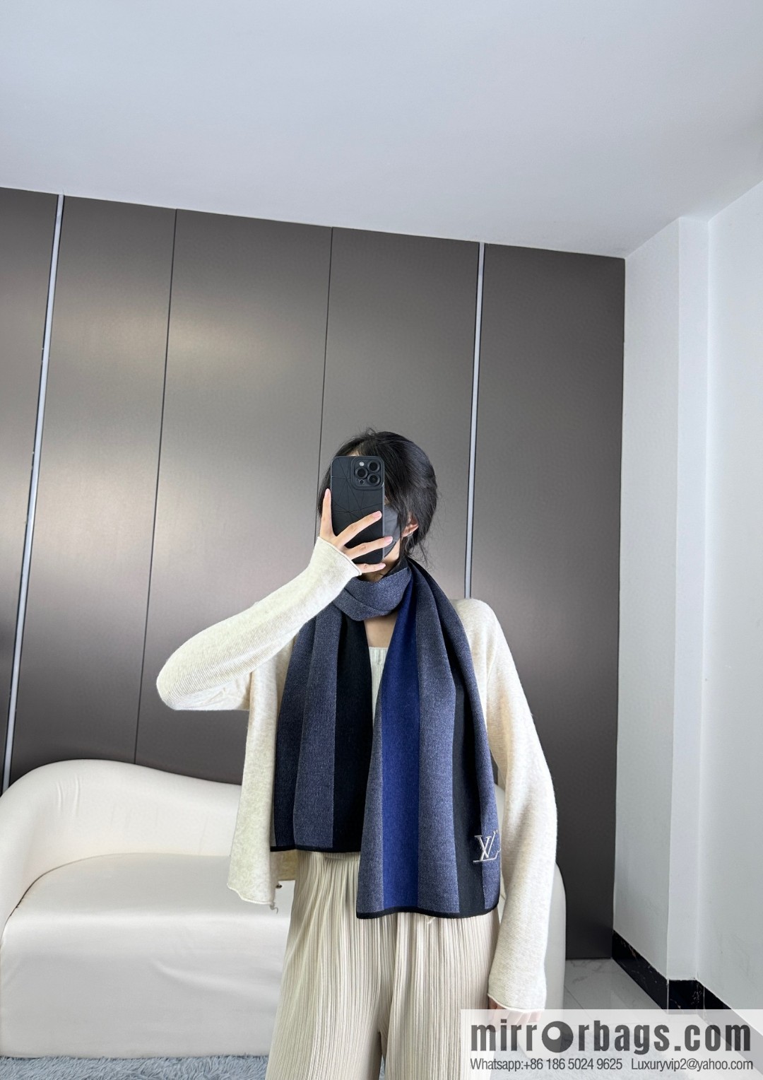 LV 2023 Classic Plaid Jacquard, High-end Men's Scarf