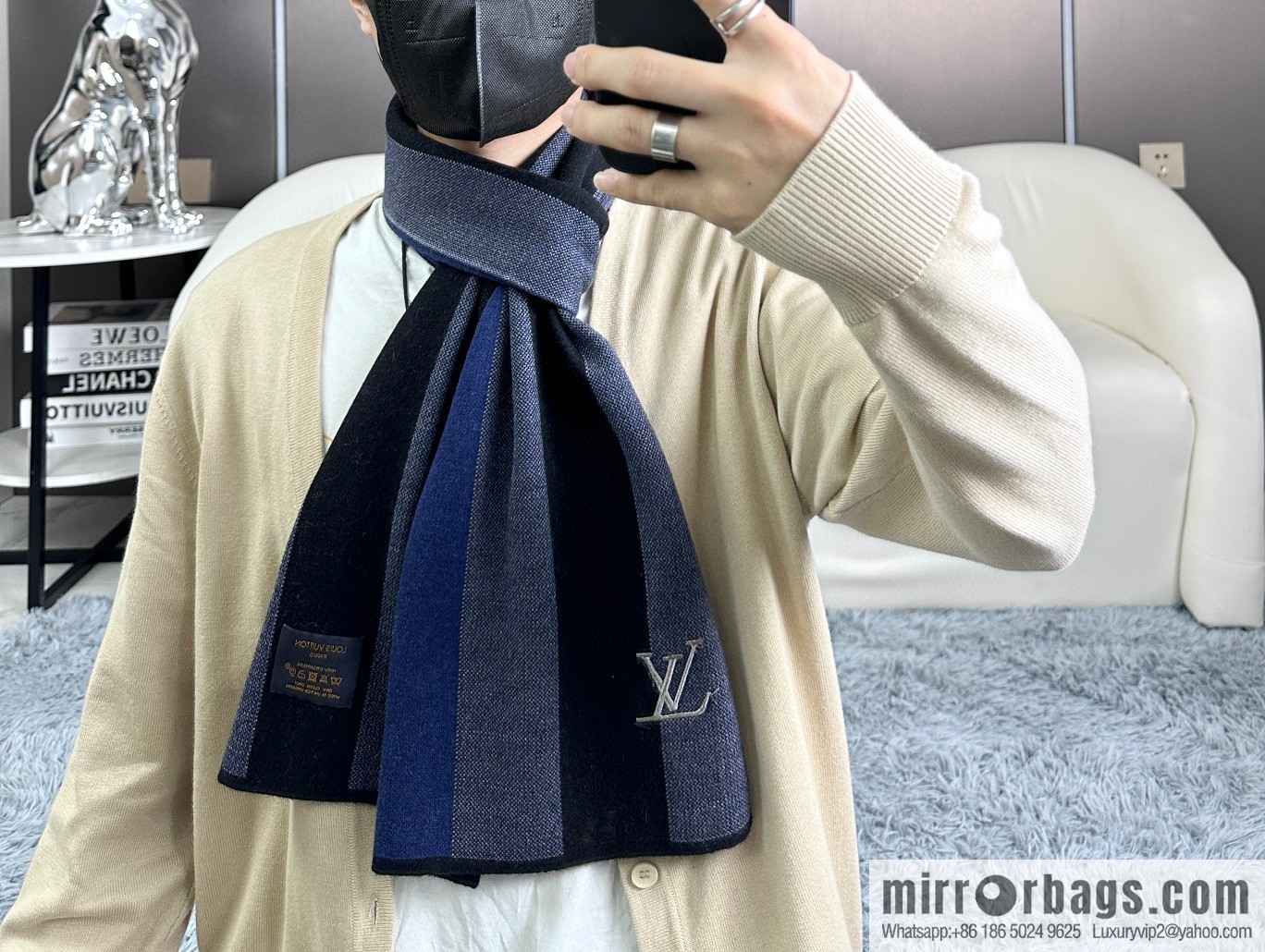 LV 2023 Classic Plaid Jacquard, High-end Men's Scarf