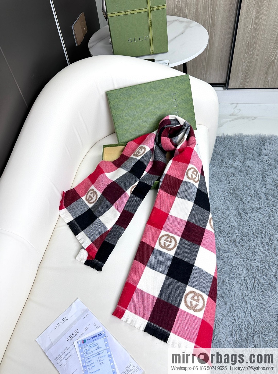 GUCCI GG logo plaid towel