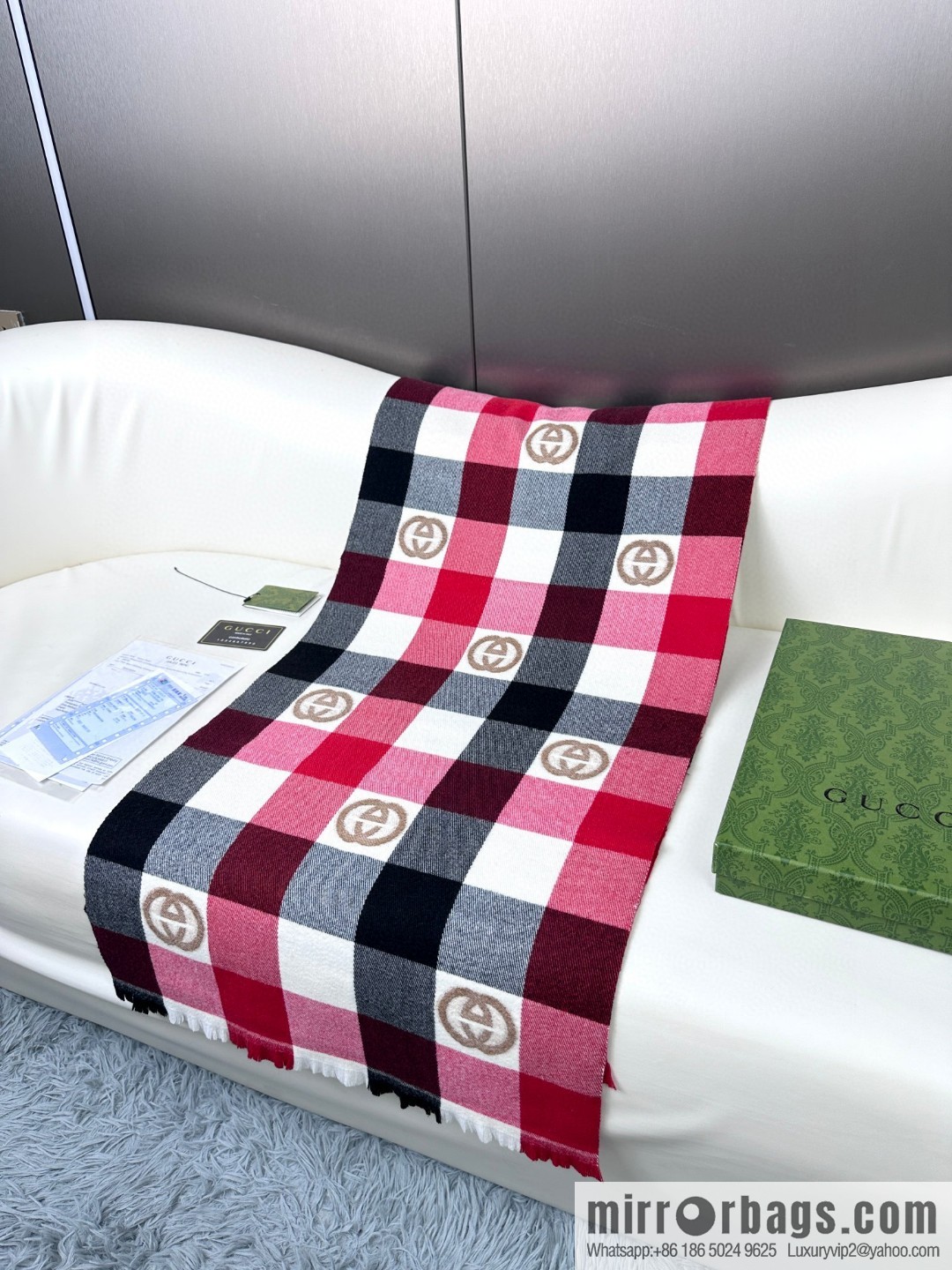 GUCCI GG logo plaid towel