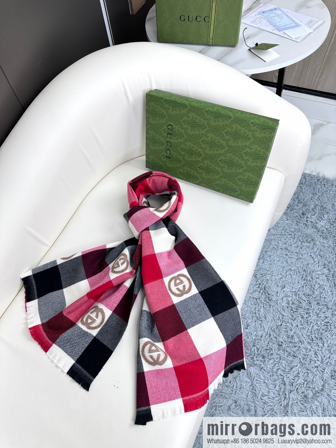 GUCCI GG logo plaid towel