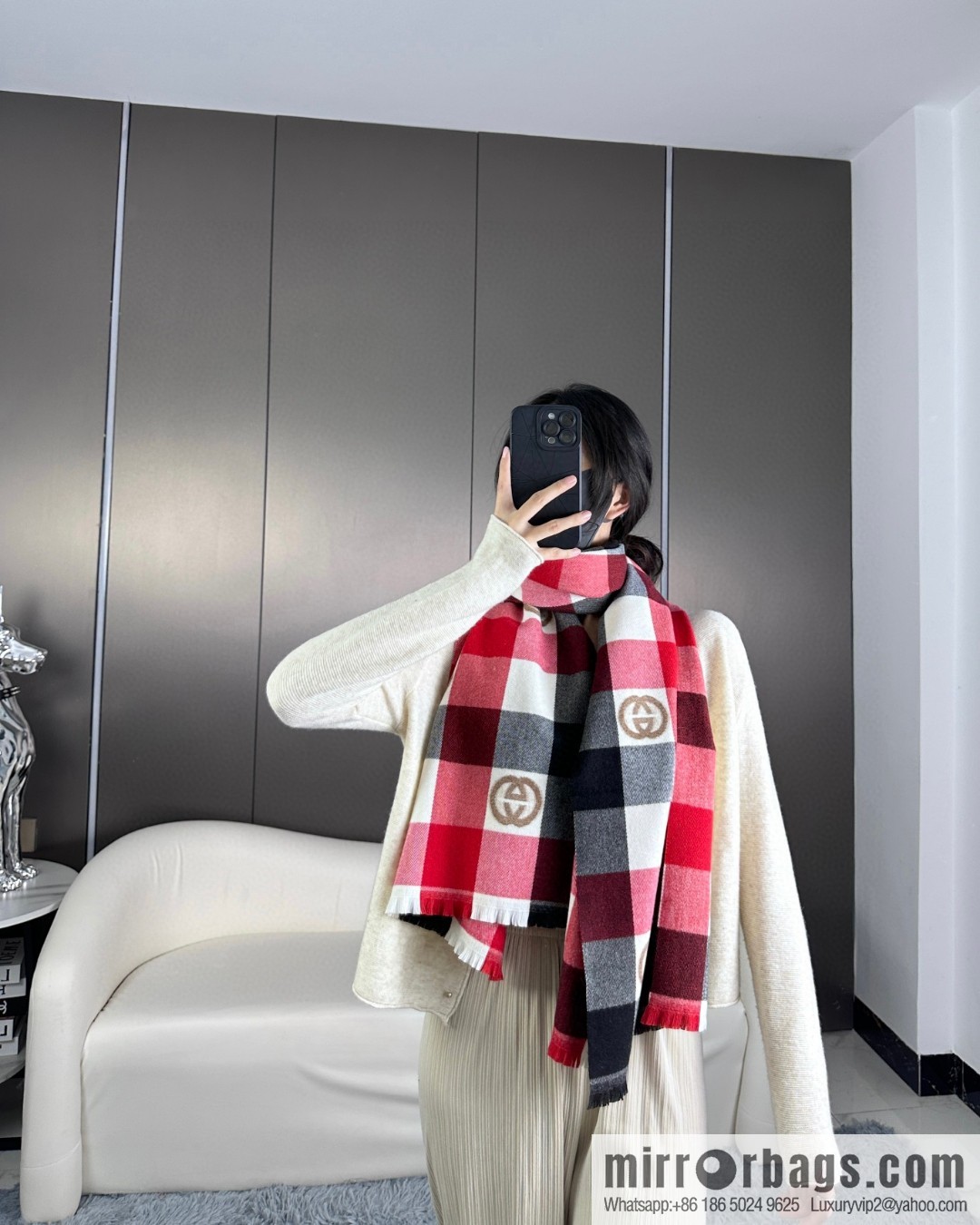 GUCCI GG logo plaid towel