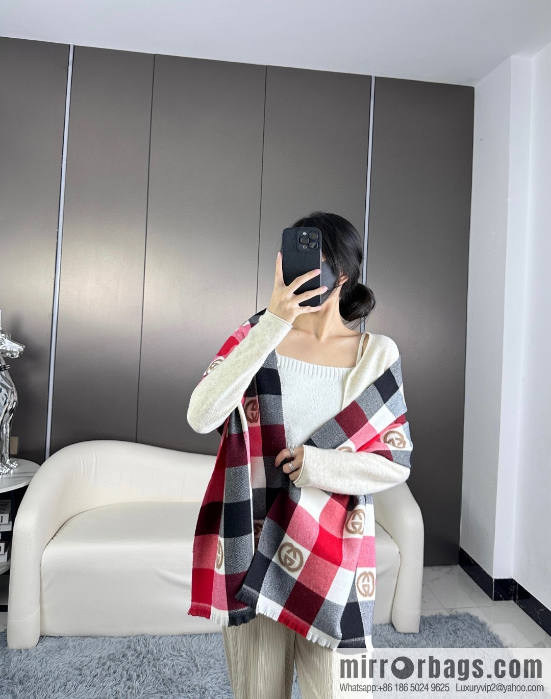GUCCI GG logo plaid towel