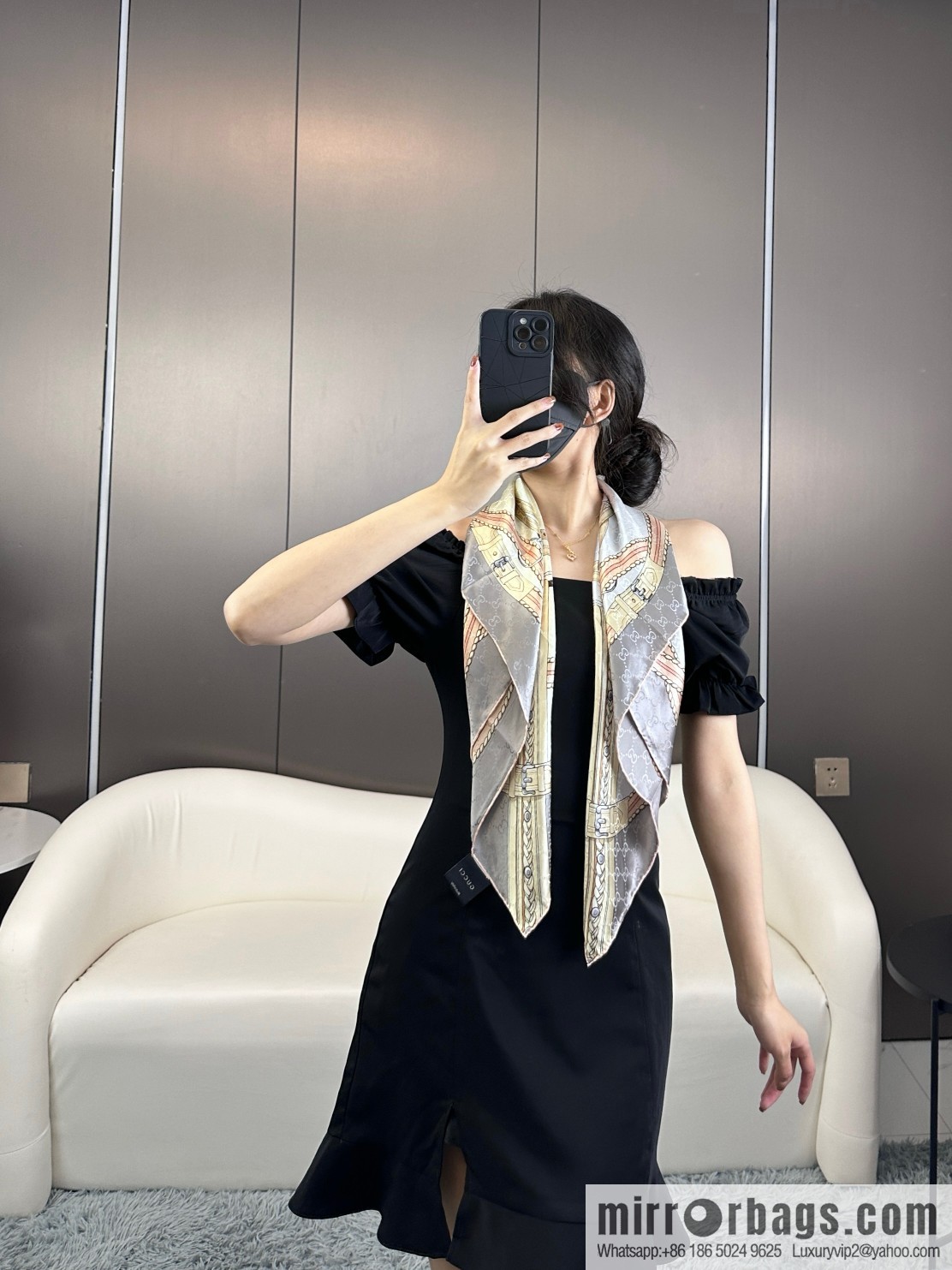 GUCCI dark pattern satin silk towel
