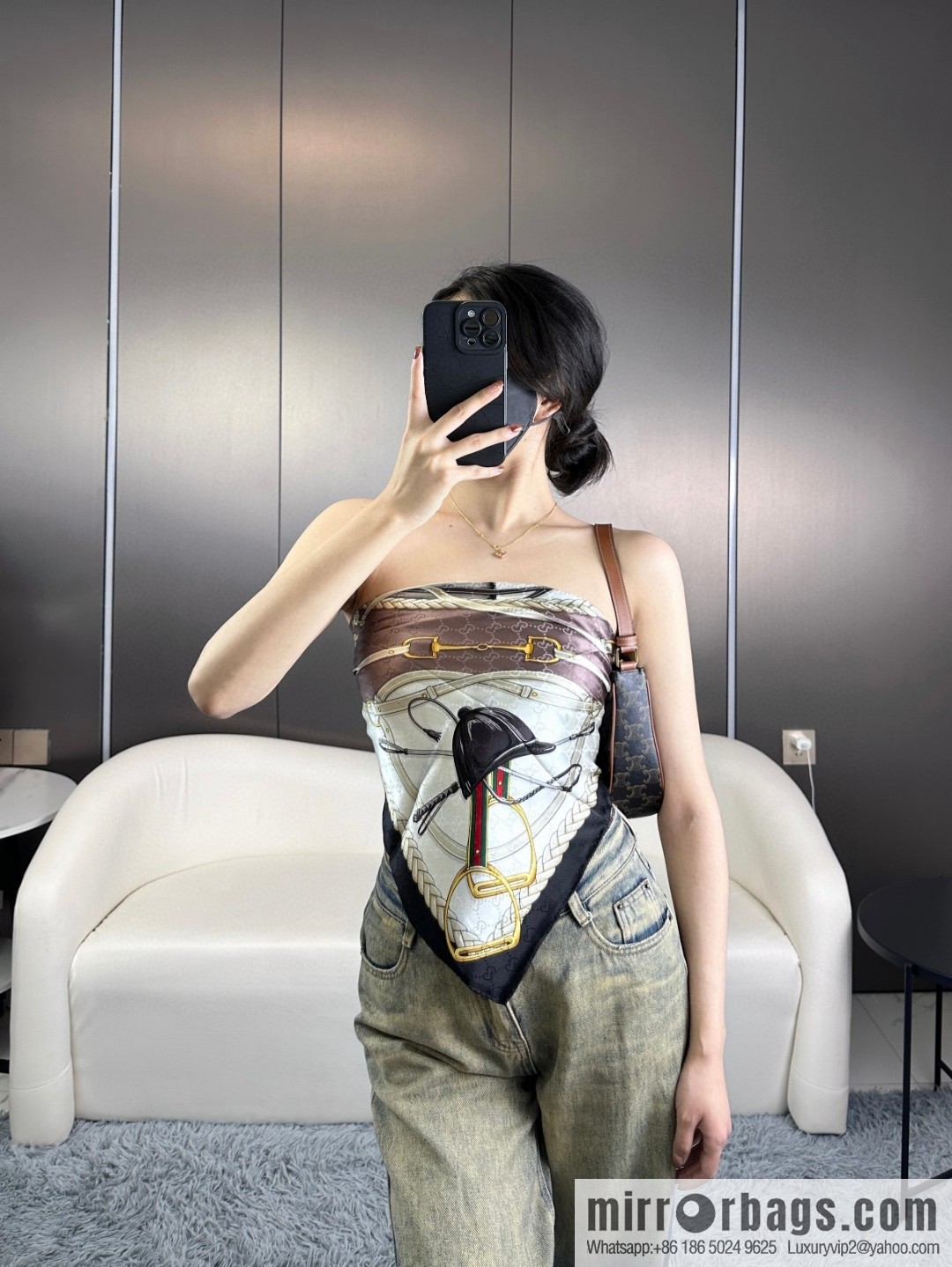GUCCI dark jacquard silk scarf