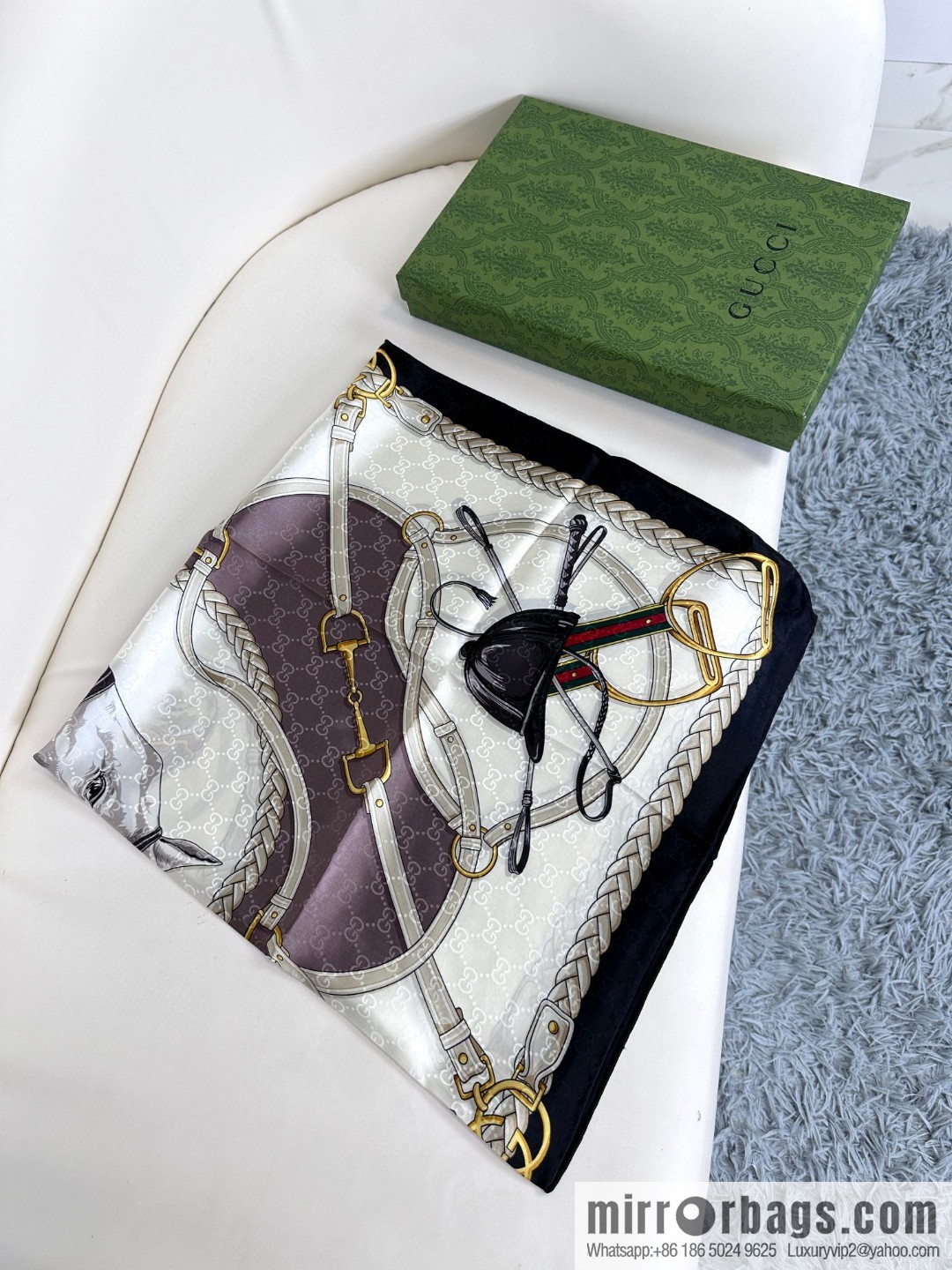 GUCCI dark jacquard silk scarf