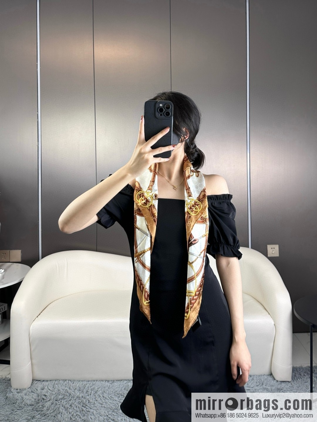 GUCCI dark jacquard silk scarf