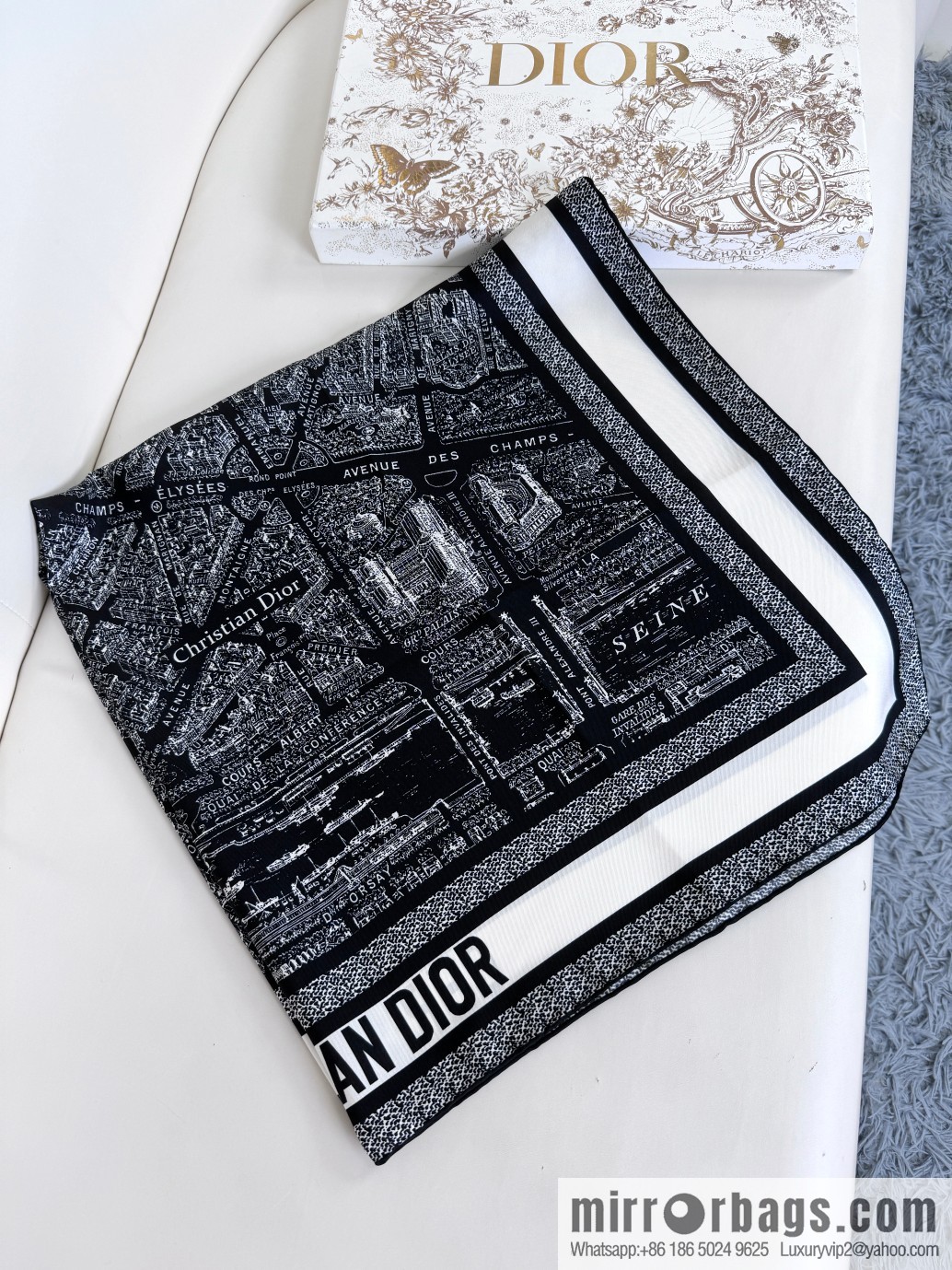 DIOR Paris map C D logo Jacquard strip pattern silk scarf