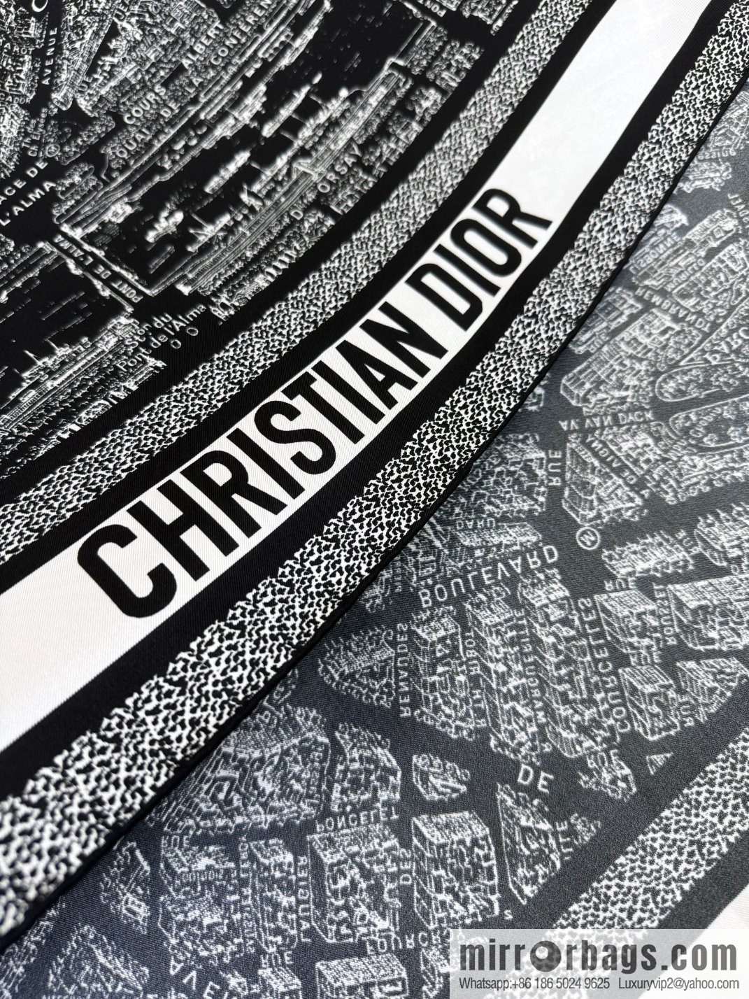 DIOR Paris map C D logo Jacquard strip pattern silk scarf