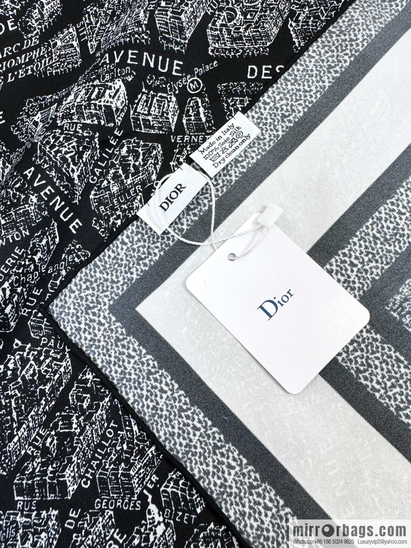 DIOR Paris map C D logo Jacquard strip pattern silk scarf