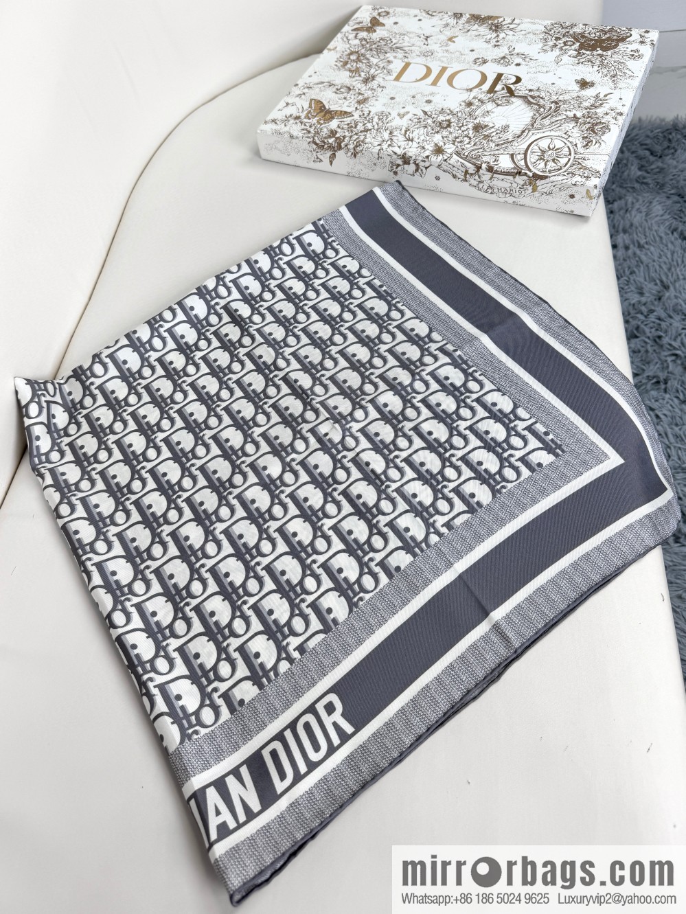 DIOR gold letters, silk scarves