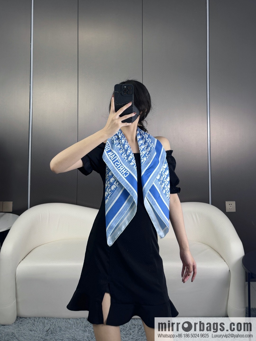 DIOR gold letters, silk scarves