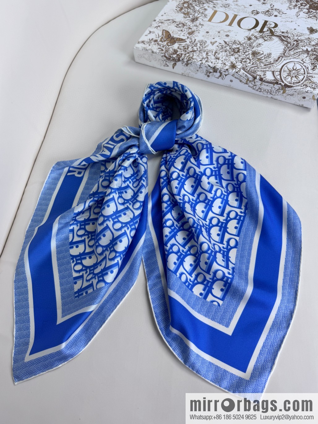 DIOR gold letters, silk scarves