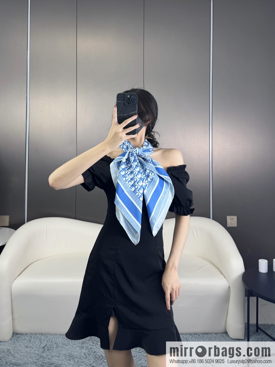 DIOR gold letters, silk scarves