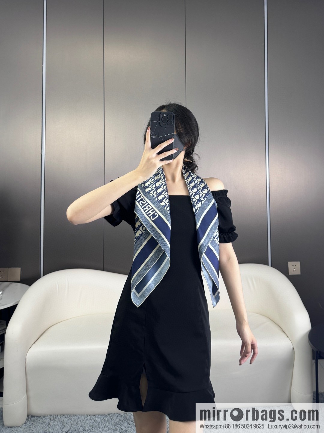 DIOR gold letters, silk scarves