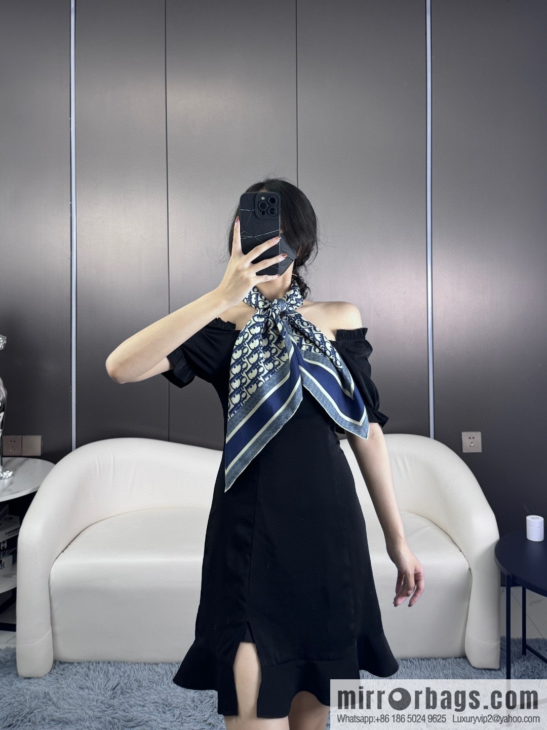 DIOR gold letters, silk scarves