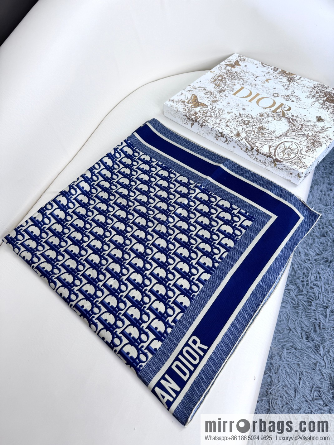 DIOR gold letters, silk scarves