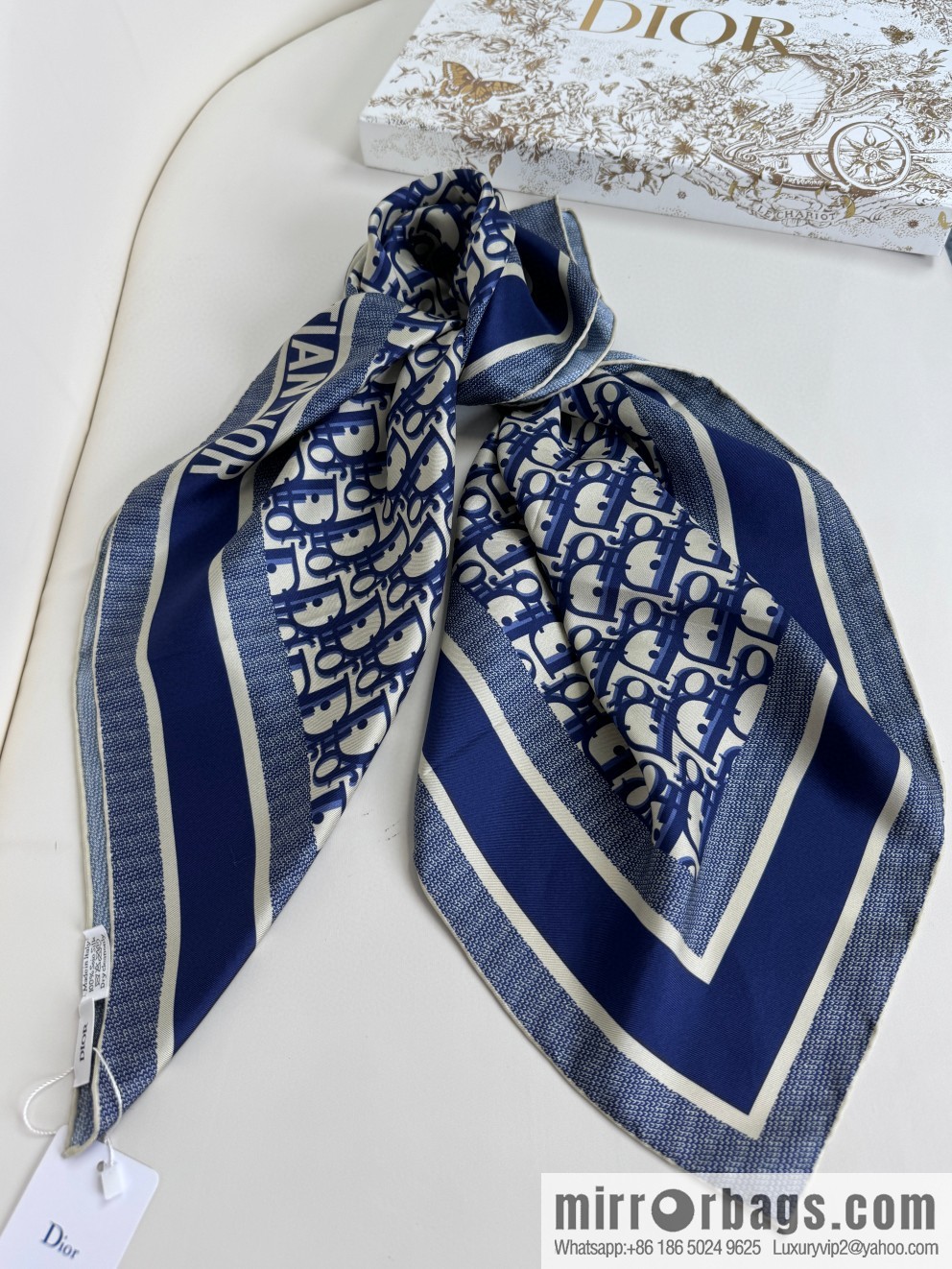 DIOR gold letters, silk scarves