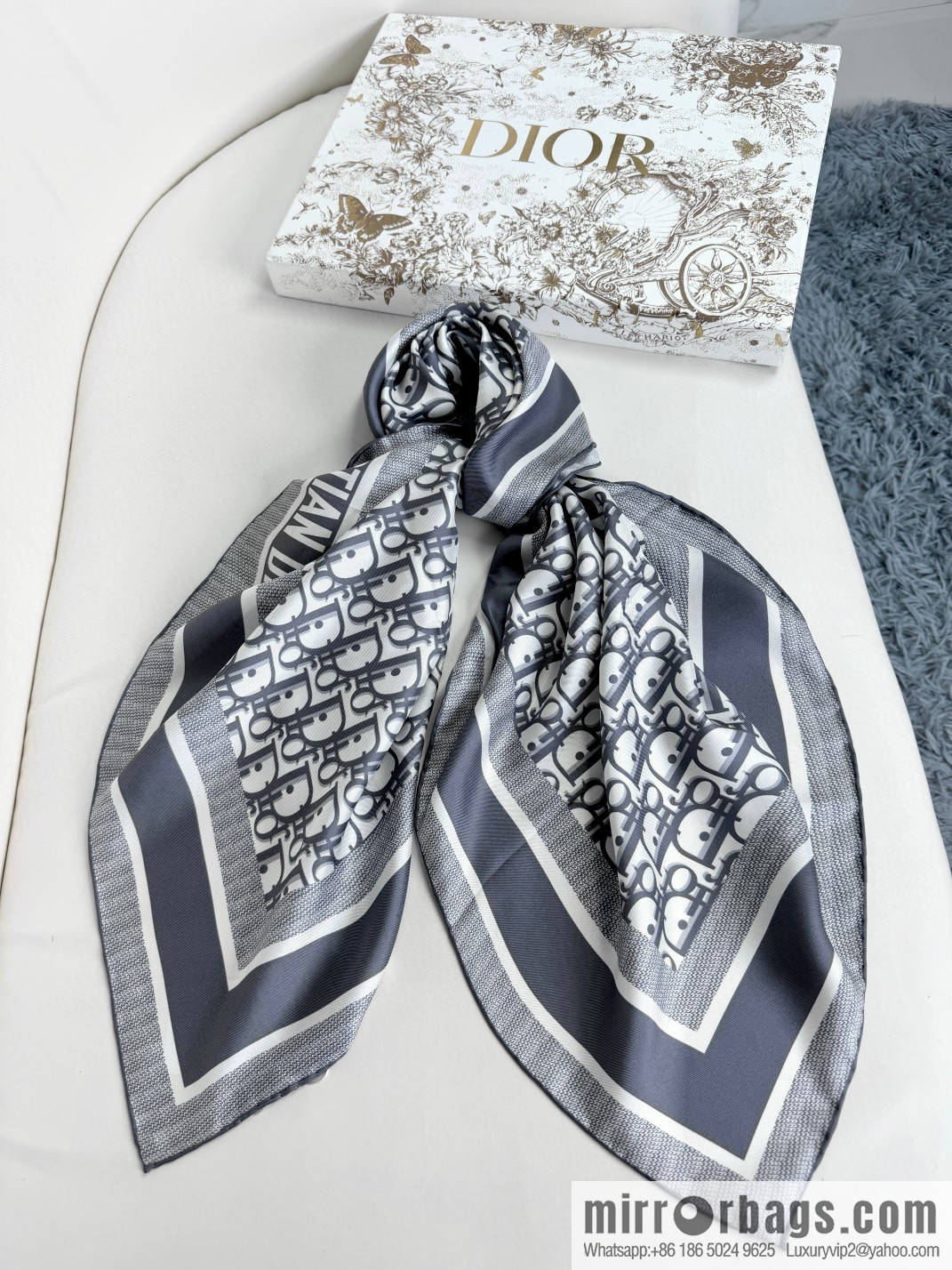 DIOR gold letters, silk scarves