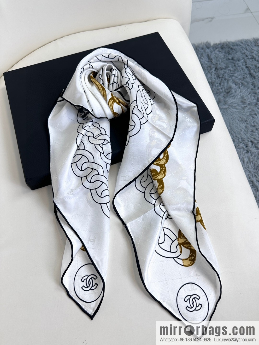 CHANEL 🖤 cc coin chain silk scarf
