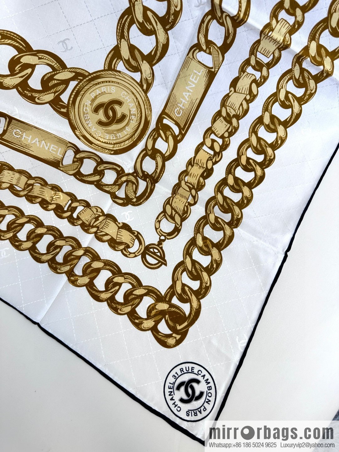 CHANEL 🖤 cc coin chain silk scarf