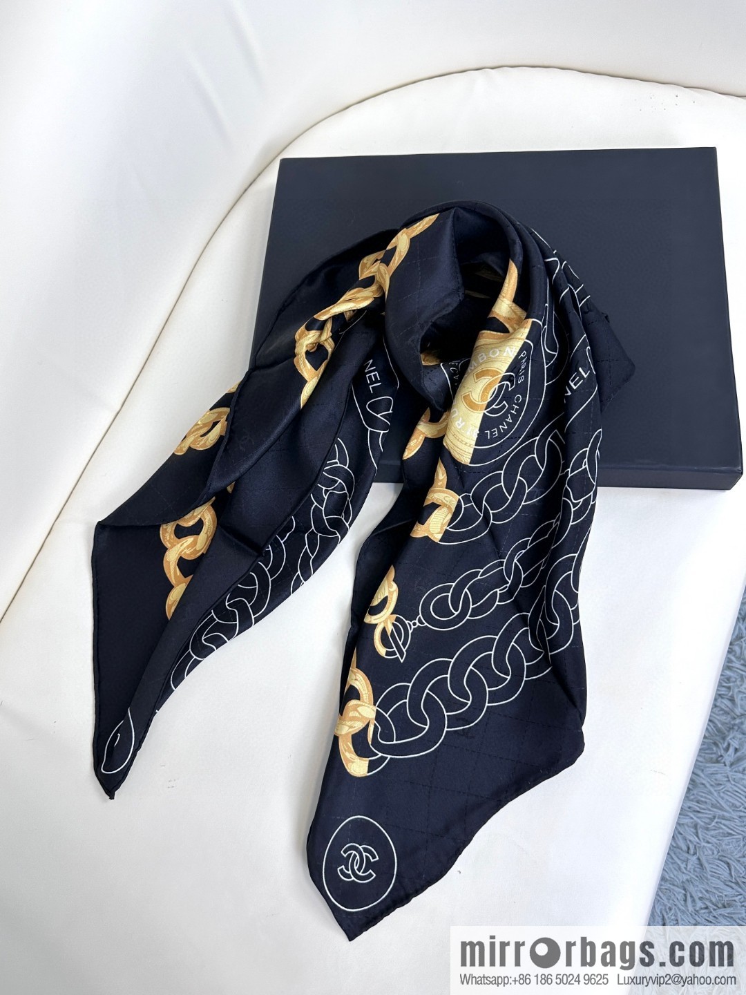CHANEL 🖤 cc coin chain silk scarf