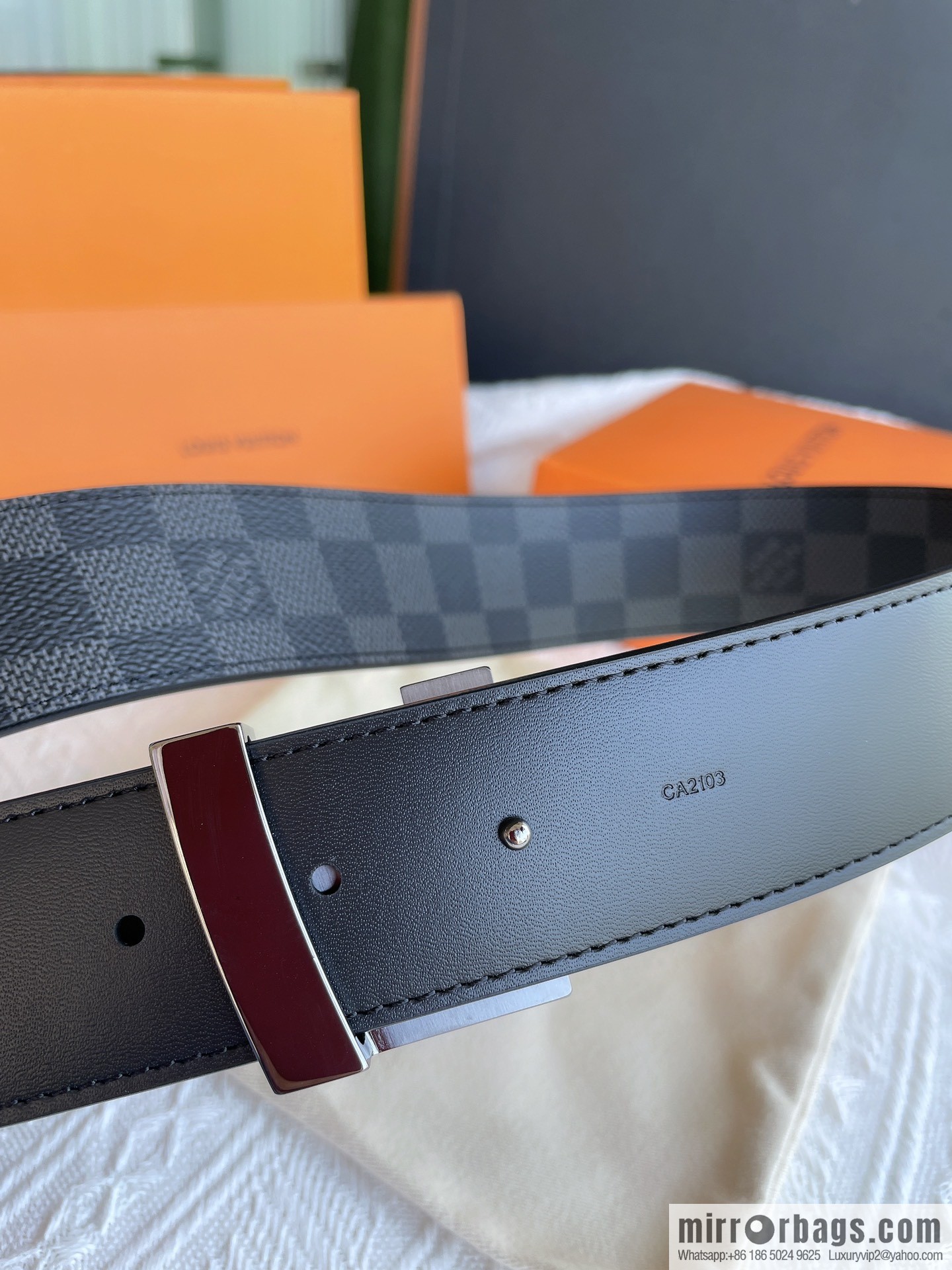 LOUIS VUITTON Classic brown checkerboard/black checkerboard/presbyopia 40mm belt