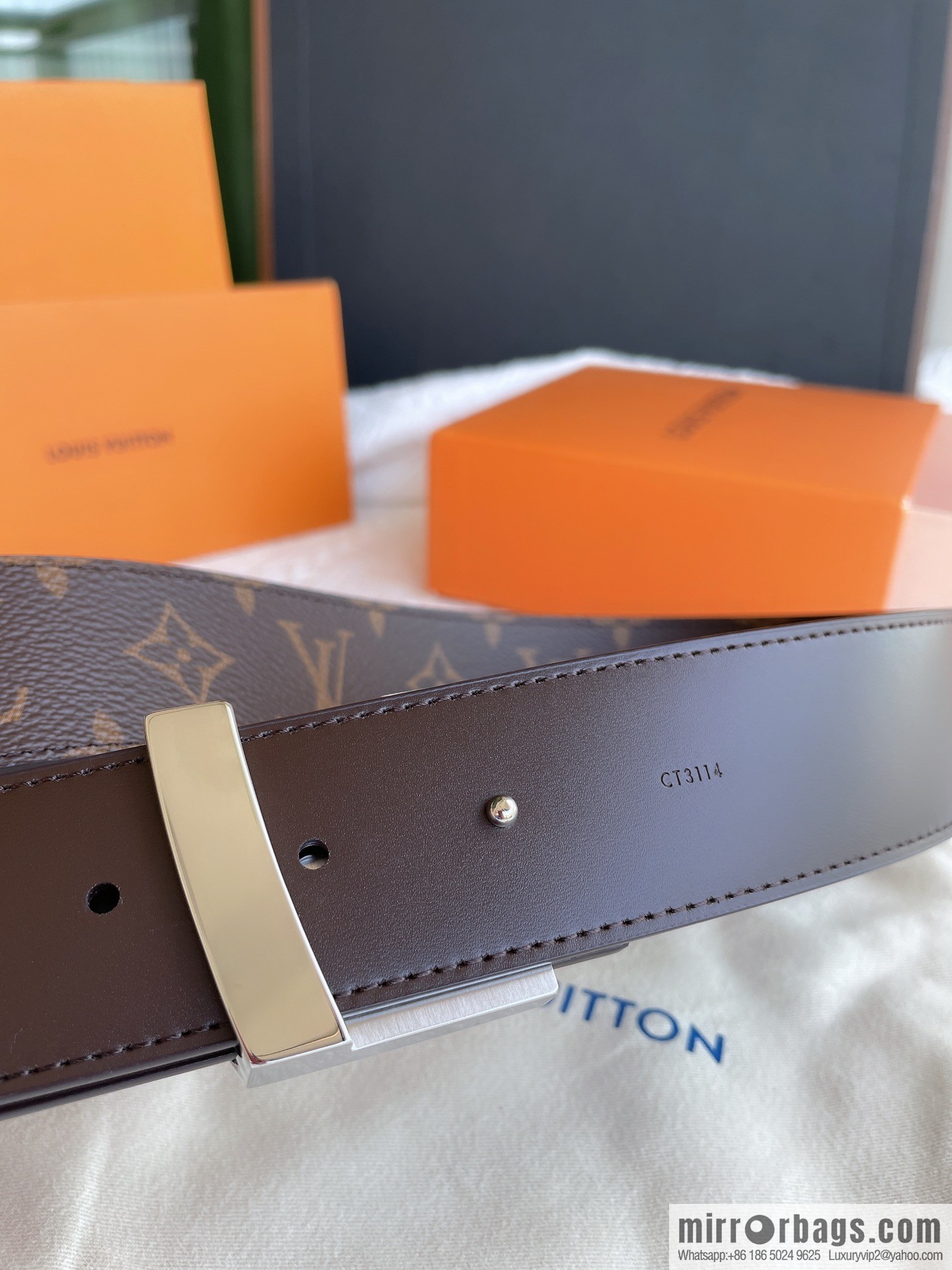 LOUIS VUITTON Classic brown checkerboard/black checkerboard/presbyopia 40mm belt