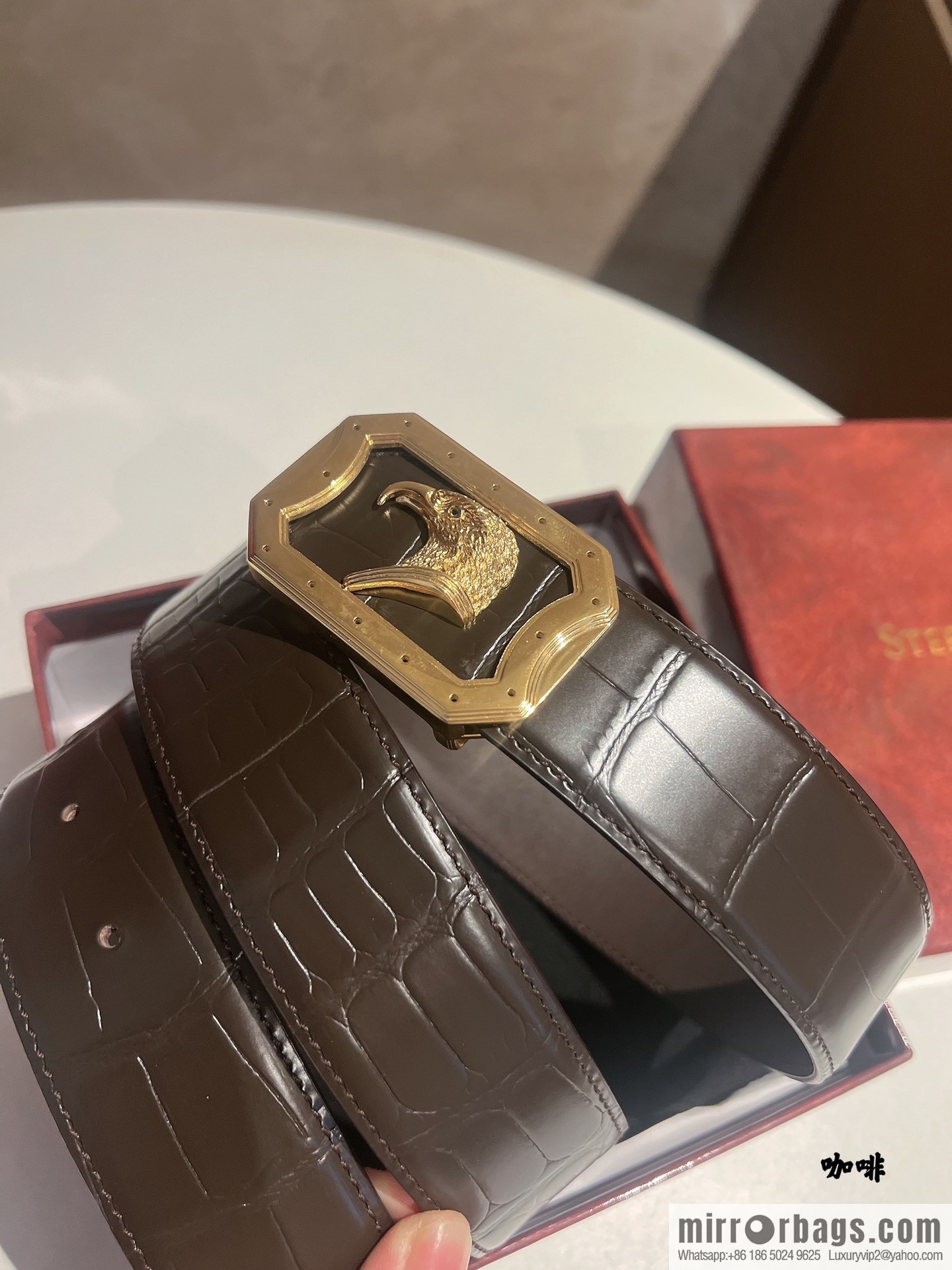 Stefano. Ricci Stephen, stainless steel hand-carved craft eagle head selection cowhide pressed texture belt 3.8cm
