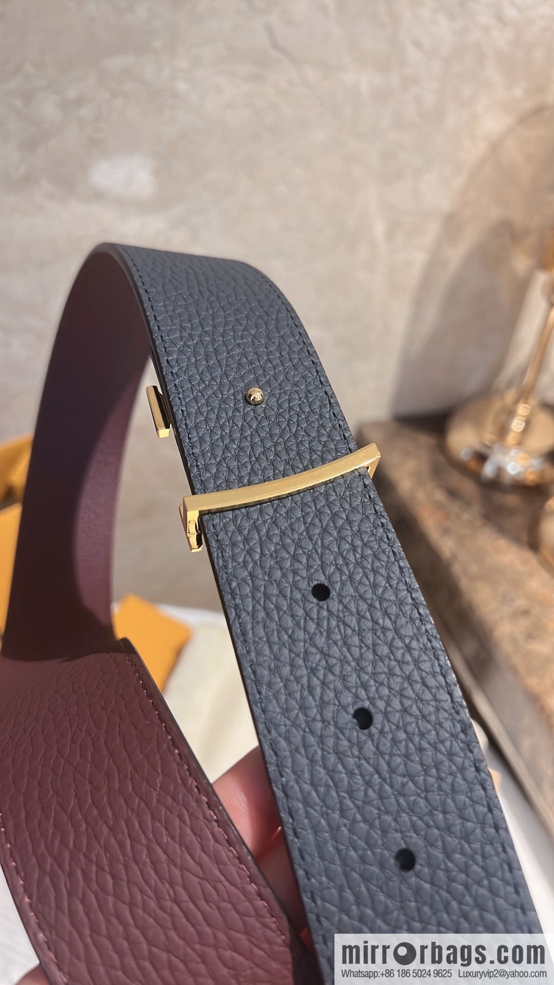 LOUIS VUITTON Louis Vuitton counter hanging buckle double-sided lychee lychee black/khaki double-sided men's belt