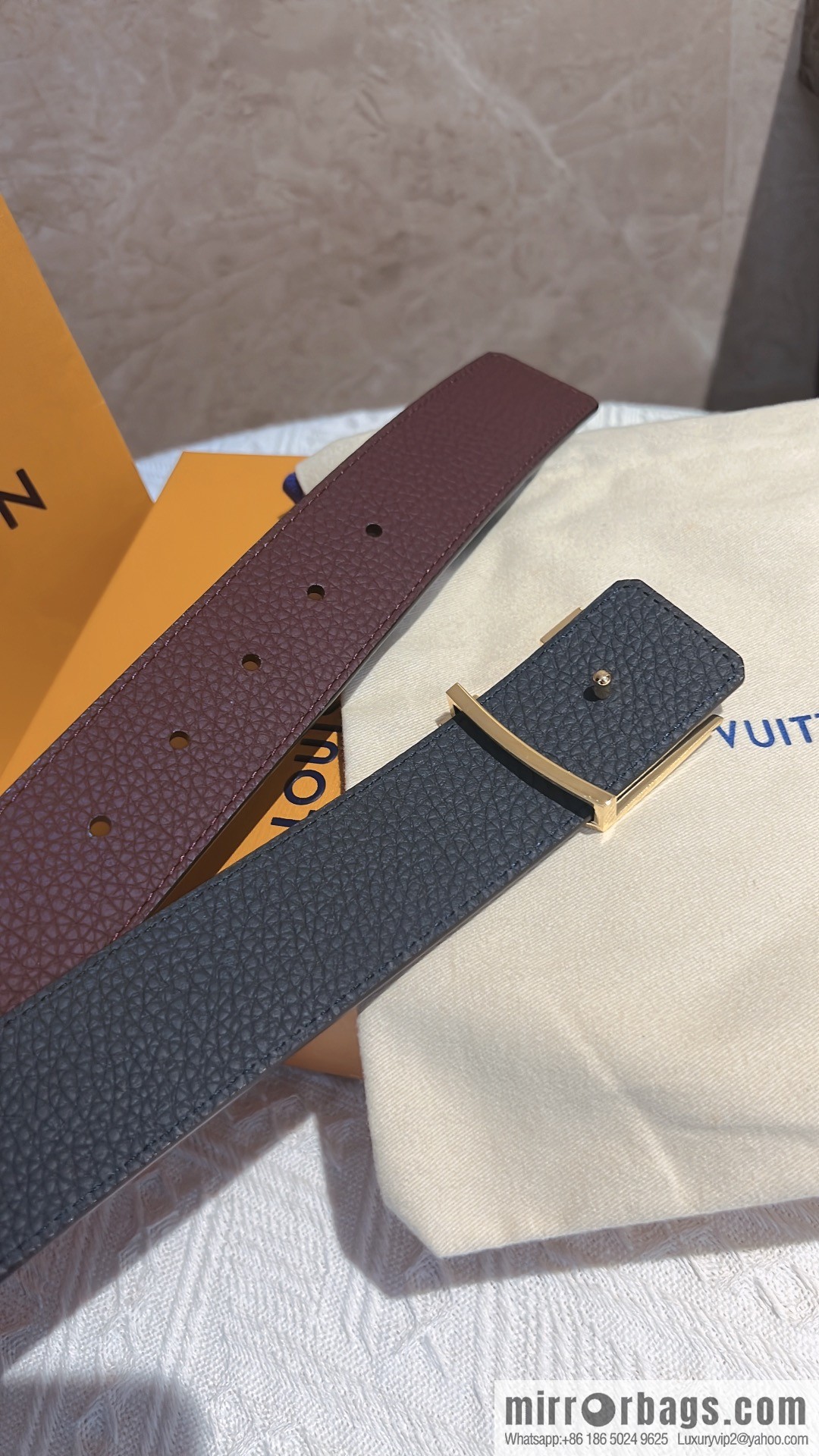 LOUIS VUITTON Louis Vuitton counter hanging buckle double-sided lychee lychee black/khaki double-sided men's belt