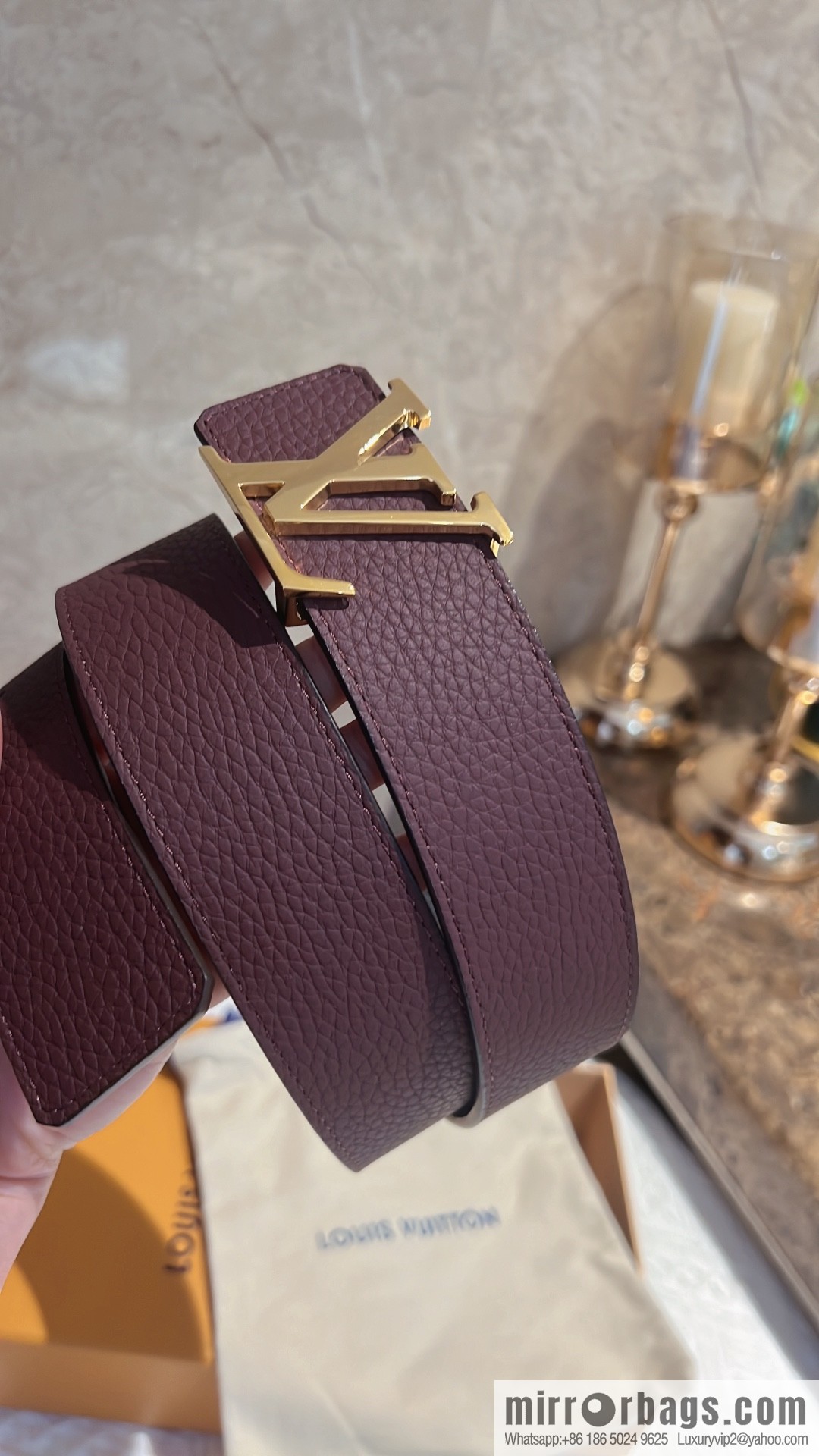 LOUIS VUITTON Louis Vuitton counter hanging buckle double-sided lychee lychee black/khaki double-sided men's belt