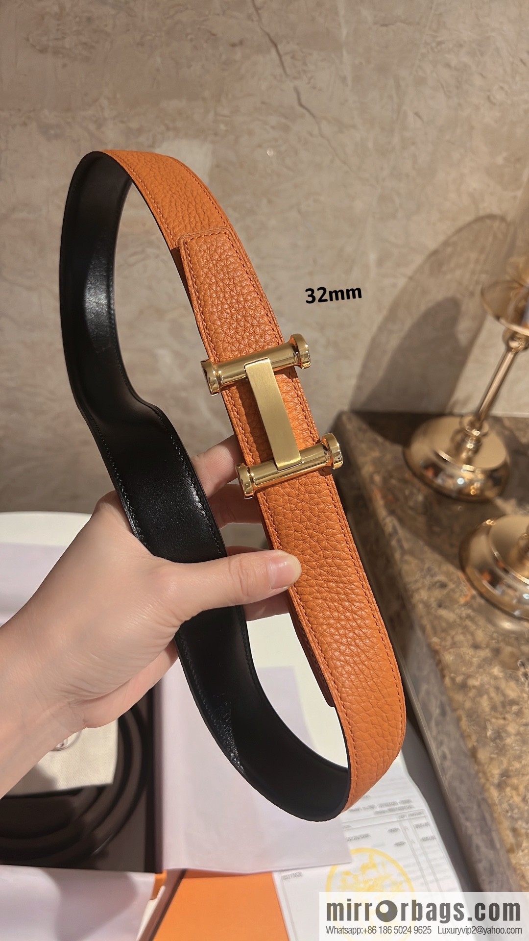 HERMES Agora Belt Buckle & Double Sided Leather Belt 32mm