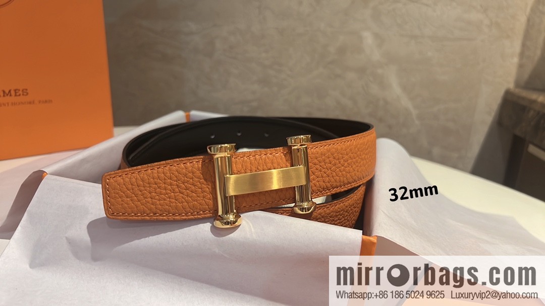 HERMES Agora Belt Buckle & Double Sided Leather Belt 32mm