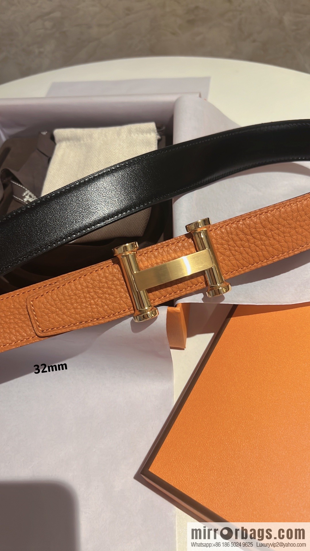 HERMES Agora Belt Buckle & Double Sided Leather Belt 32mm