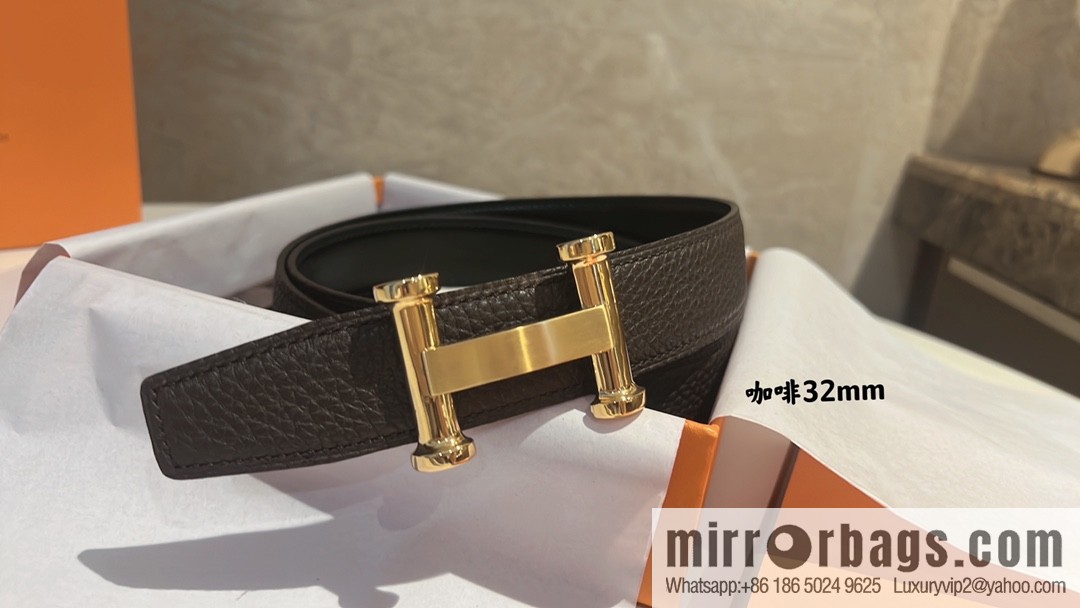 HERMES Agora Belt Buckle & Double Sided Leather Belt 32mm