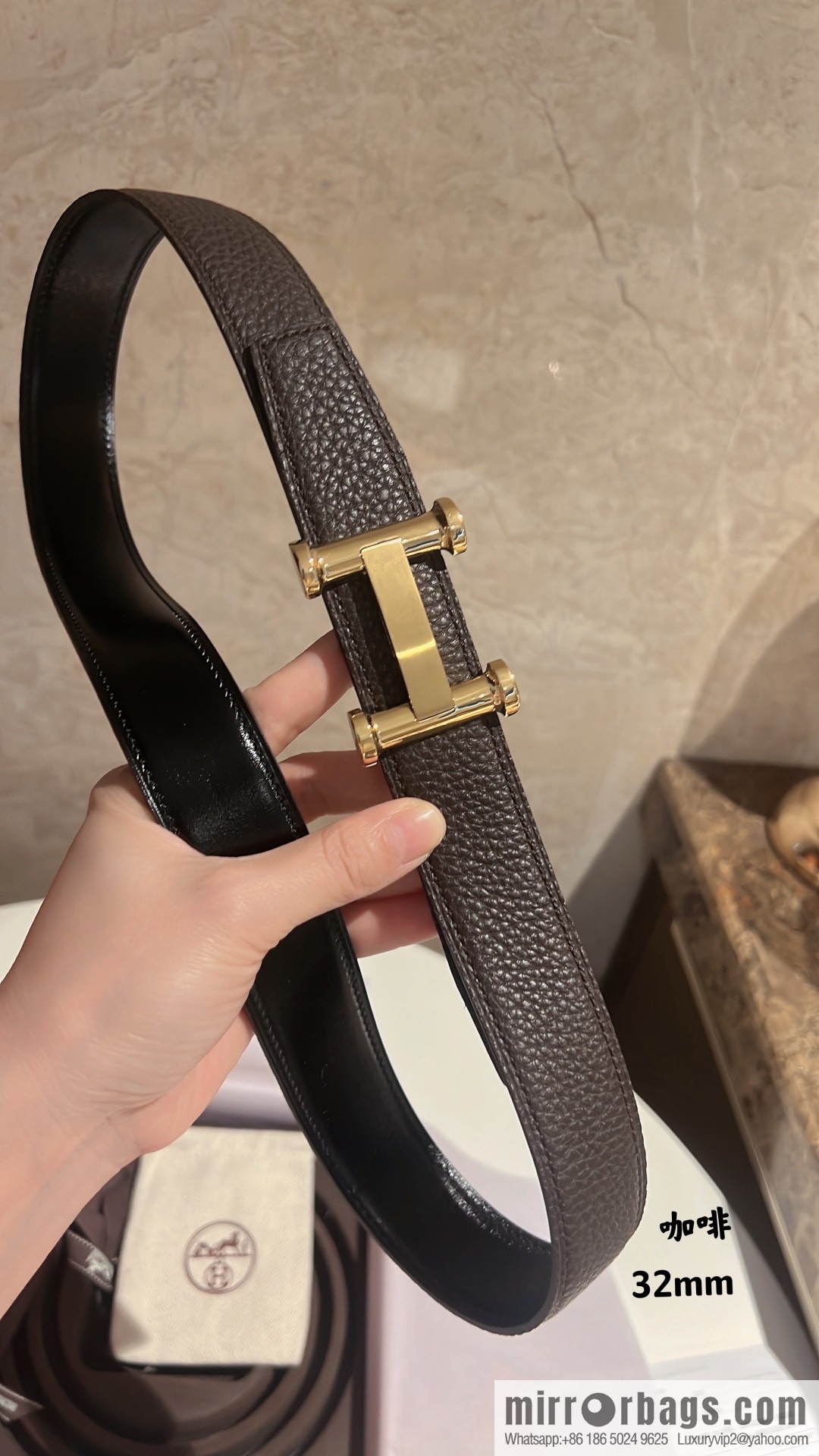 HERMES Agora Belt Buckle & Double Sided Leather Belt 32mm