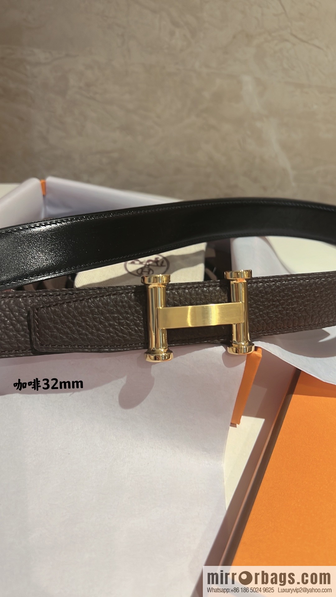 HERMES Agora Belt Buckle & Double Sided Leather Belt 32mm
