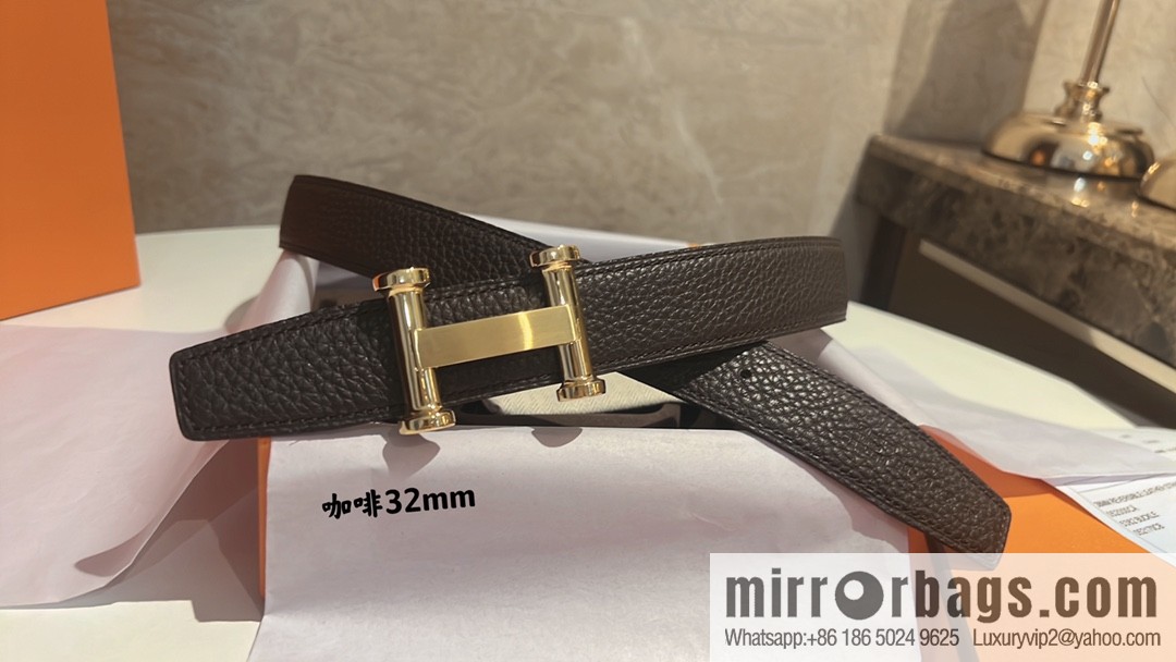 HERMES Agora Belt Buckle & Double Sided Leather Belt 32mm