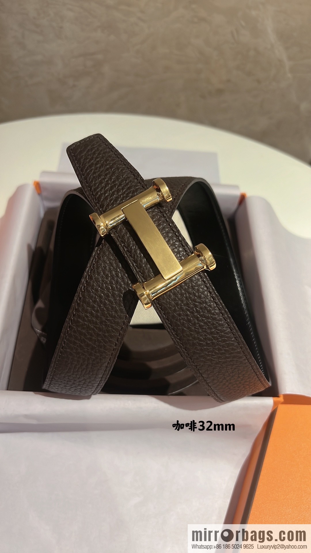 HERMES Agora Belt Buckle & Double Sided Leather Belt 32mm