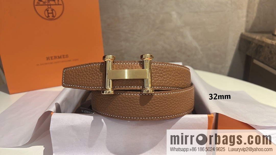 HERMES Agora Belt Buckle & Double Sided Leather Belt 32mm