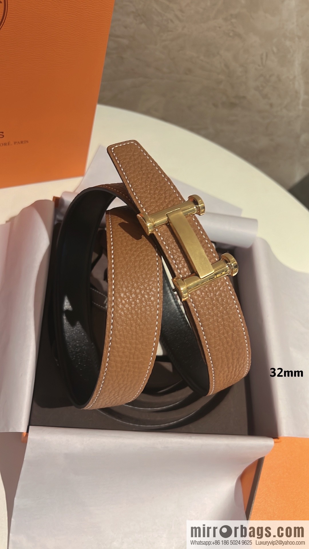 HERMES Agora Belt Buckle & Double Sided Leather Belt 32mm