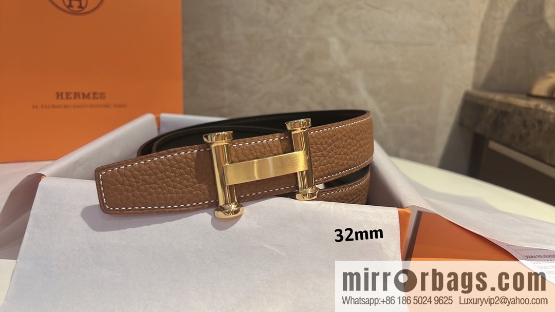 HERMES Agora Belt Buckle & Double Sided Leather Belt 32mm