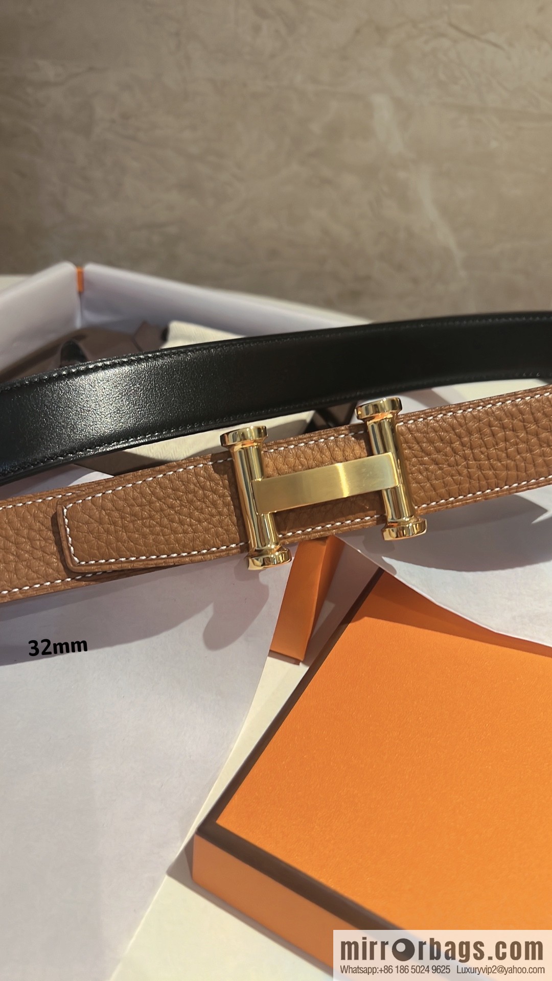 HERMES Agora Belt Buckle & Double Sided Leather Belt 32mm