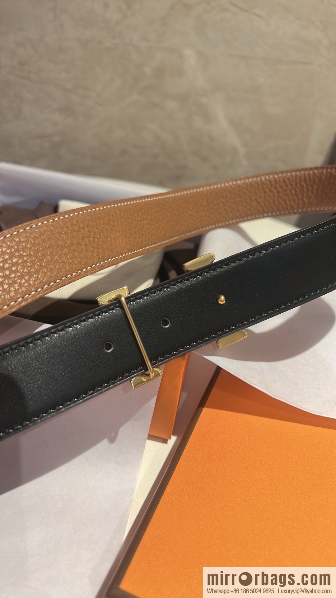 HERMES Agora Belt Buckle & Double Sided Leather Belt 32mm