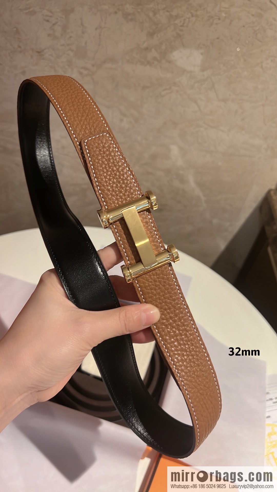 HERMES Agora Belt Buckle & Double Sided Leather Belt 32mm