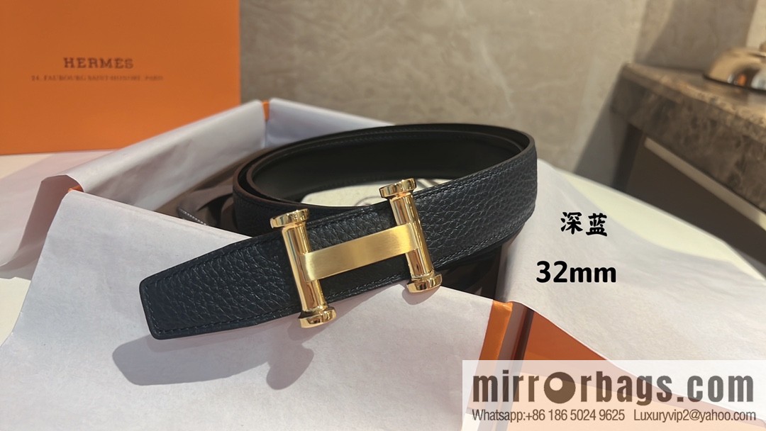 HERMES Agora Belt Buckle & Double Sided Leather Belt 32mm