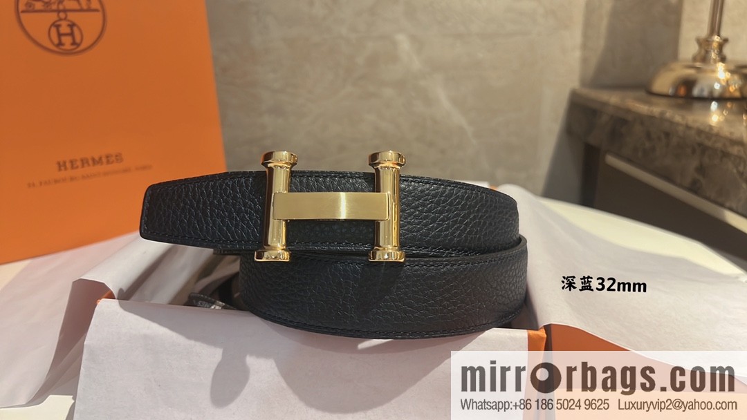 HERMES Agora Belt Buckle & Double Sided Leather Belt 32mm