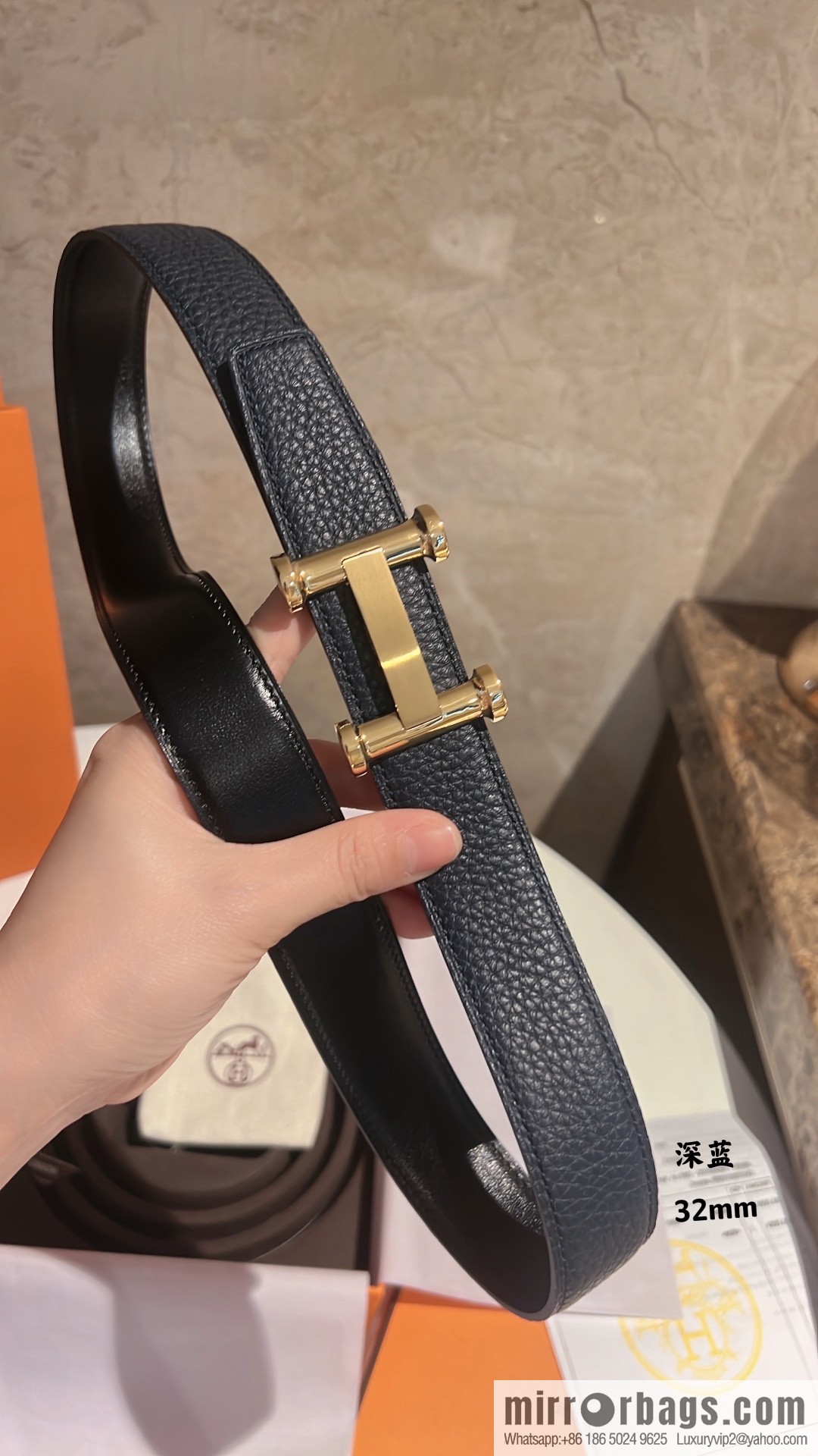 HERMES Agora Belt Buckle & Double Sided Leather Belt 32mm